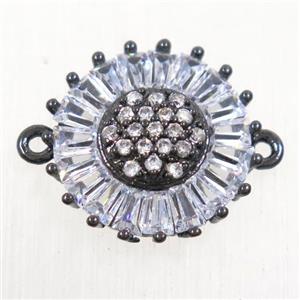 copper sunflower connector paved zircon, black plated, approx 14mm dia [FDZN5501]