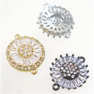 copper sunflower connector paved zircon, mix color, approx 14mm dia [FDZN5502]