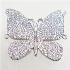 copper butterfly connector paved zircon, platinum plated, approx 28-30mm [FDZN5506]