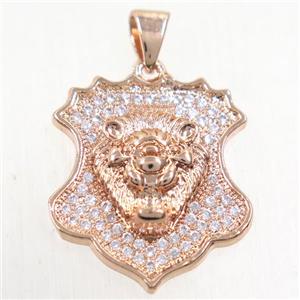 copper leo pendants paved zircon, rose gold, approx 18-21mm [FDZN5516]