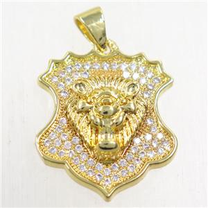 copper leo pendants paved zircon, gold plated, approx 18-21mm [FDZN5518]