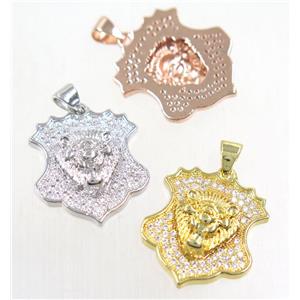 copper leo pendants paved zircon, mix color, approx 18-21mm [FDZN5519]