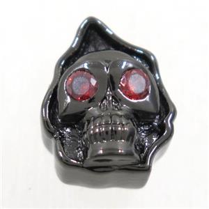 copper skull beads paved zircon, black plated, approx 10-13mm [FDZN5527]