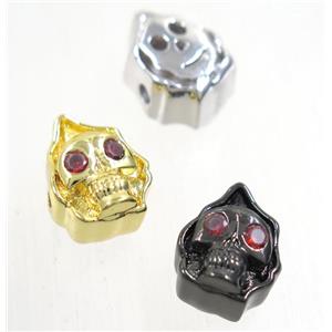copper skull beads paved zircon, mix color, approx 10-13mm [FDZN5528]