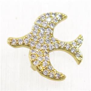 copper birds beads paved zircon, gold plated, approx 15-16mm [FDZN5531]