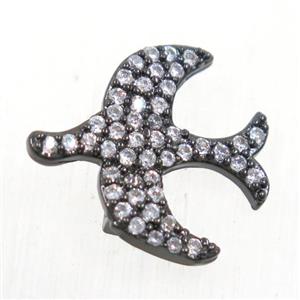 copper birds beads paved zircon, black plated, approx 15-16mm [FDZN5532]