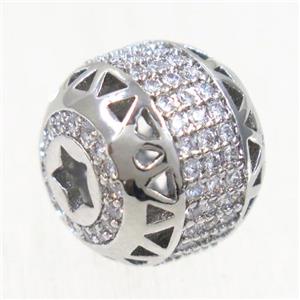 round copper beads paved zircon, platinum plated, approx 12mm dia [FDZN5536]