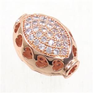copper oval beads paved zircon, rose gold, approx 9-12mm [FDZN5538]