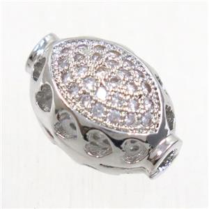 copper oval beads paved zircon, platinum plated, approx 9-12mm [FDZN5539]