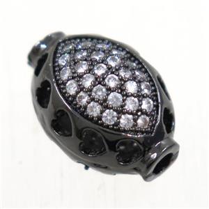 copper oval beads paved zircon, black plated, approx 9-12mm [FDZN5541]