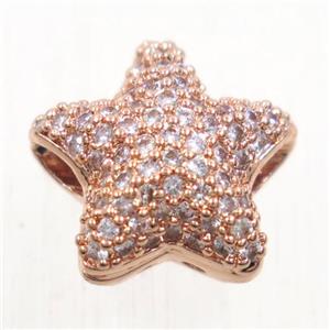 copper star beads paved zircon, rose gold, approx 12.5mm dia [FDZN5543]