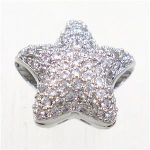 copper star beads paved zircon, platinum plated, approx 12.5mm dia [FDZN5544]