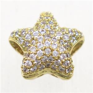 copper star beads paved zircon, gold plated, approx 12.5mm dia [FDZN5545]