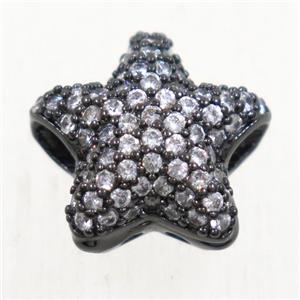 copper star beads paved zircon, black plated, approx 12.5mm dia [FDZN5546]