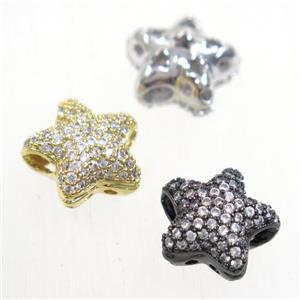 copper star beads paved zircon, mix color, approx 12.5mm dia [FDZN5547]
