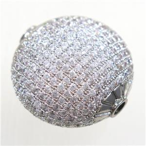 copper beads paved zircon, flat round, platinum plated, approx 25mm dia [FDZN5552]