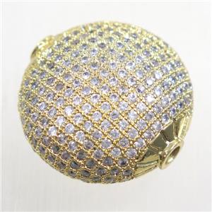copper beads paved zircon, flat round, gold plated, approx 25mm dia [FDZN5553]