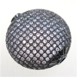 copper beads paved zircon, flat round, black plated, approx 25mm dia [FDZN5554]