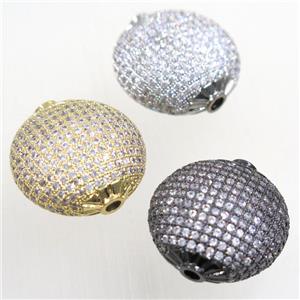 copper beads paved zircon, coin round, mix color, approx 25mm dia [FDZN5555]