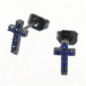 copper cross earring studs paved zircon, black plated, approx 5-8mm [FDZN5558]