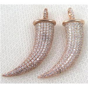 copper pendant paved zircon, horn, rose gold, approx 14x34mm [FDZN556]