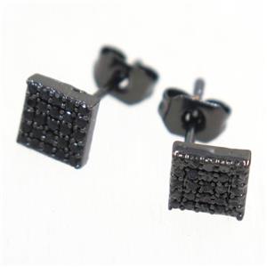 copper square earring studs paved zircon, black plated, approx 6x6mm [FDZN5567]