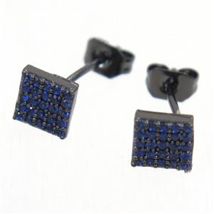 copper square earring studs paved blue zircon, black plated, approx 6x6mm [FDZN5569]