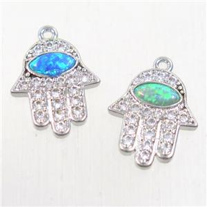 copper hamsahand pendants paved zircon with fire opal, mix, platinum plated, approx 11-13mm [FDZN5573]