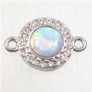 copper circle connector paved zircon with fire opal, platinum plated, approx 8.5mm dia [FDZN5578]