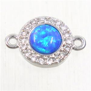 copper circle connector paved zircon with blue fire opal, platinum plated, approx 8.5mm dia [FDZN5580]