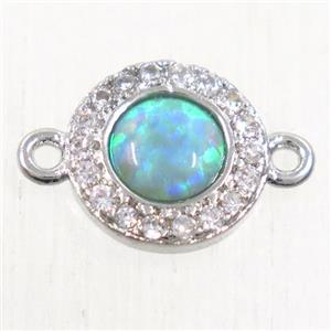 copper circle connector paved zircon with green fire opal, platinum plated, approx 8.5mm dia [FDZN5581]