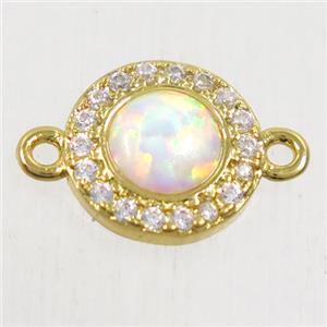 copper circle connector paved zircon with fire opal, gold plated, approx 8.5mm dia [FDZN5583]