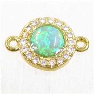 copper circle connector paved zircon with green fire opal, gold plated, approx 8.5mm dia [FDZN5586]
