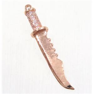 copper pendant paved zircon, knife, rose gold, approx 4.5-31mm [FDZN5617]