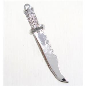 copper pendant paved zircon, knife, platinum plated, approx 4.5-31mm [FDZN5618]