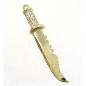copper pendant paved zircon, knife, gold plated, approx 4.5-31mm [FDZN5619]