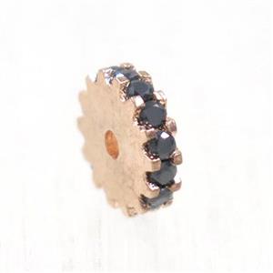 copper rondelle beads pave zircon, rose gold, approx 6mm dia [FDZN5626-6MM]