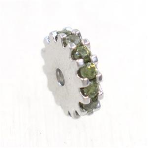 copper rondelle beads pave olive zircon, platinum plated, approx 6mm dia [FDZN5627-6MM]