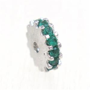 copper rondelle beads pave green zircon, platinum plated, approx 8mm dia [FDZN5628-8MM]