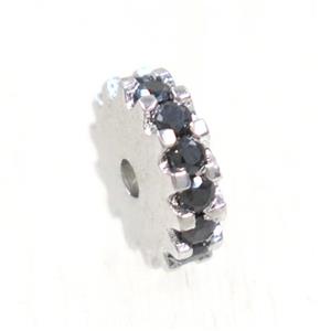 copper rondelle beads pave black zircon, platinum plated, approx 6mm dia [FDZN5630-6MM]