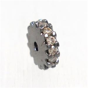 copper rondelle beads pave champagne zircon, black plated, approx 6mm dia [FDZN5633-6MM]