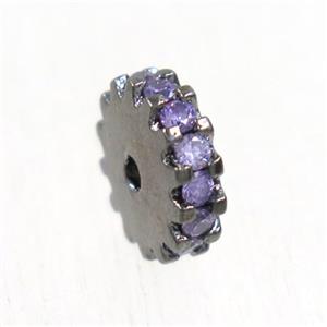 copper rondelle beads pave lavender zircon, black plated, approx 6mm dia [FDZN5634-6MM]