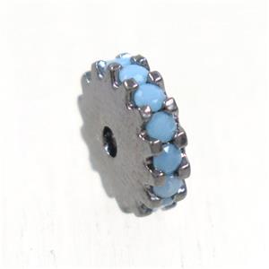 copper rondelle beads pave zircon, black plated, approx 8mm dia [FDZN5636-8MM]
