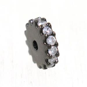 copper rondelle beads pave zircon, black plated, approx 6mm dia [FDZN5637-6MM]