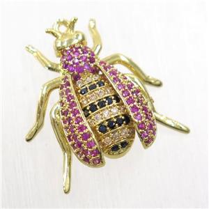copper honeybee pendant paved zircon, gold plated, approx 21-23mm [FDZN5638]