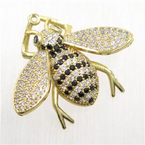 copper honeybee pendant paved zircon, gold plated, approx 25-30mm [FDZN5639]