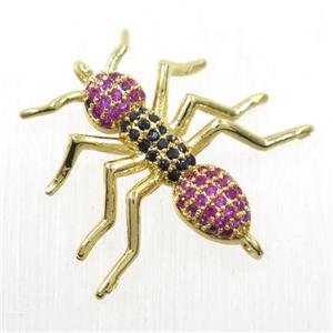 copper connector paved zircon, Ant, gold plated, approx 23-25mm [FDZN5641]