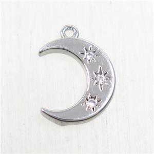 copper moon pendant paved zircon, platinum plated, approx 12mm dia [FDZN5649]