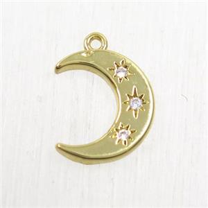 copper moon pendant paved zircon, gold plated, approx 12mm dia [FDZN5650]