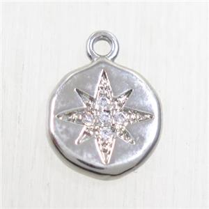 copper northstar pendant paved zircon, platinum plated, approx 10mm dia [FDZN5652]